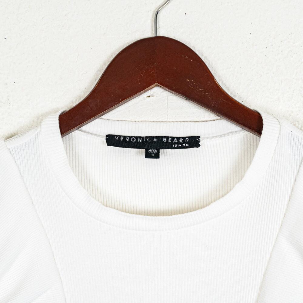Veronica Beard Bea Short Sleeve Ruffle Tee in White size Small - Picture 3 of 8